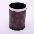 Brown Flower Design Leather Open Top Creative Garbage Bin (A12-1903P)